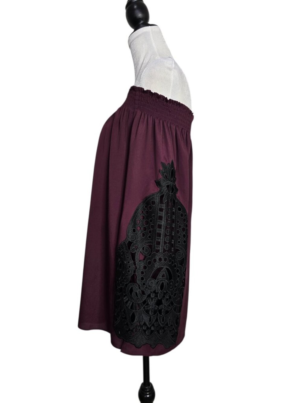 Kobi Women's Off The Shoulder Burgundy Blouse w Crochet Lace Sleeves Size Large - Picture 4 of 11